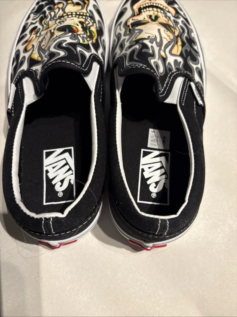 Vans Black & White Skull Flame Slip-On Loafers